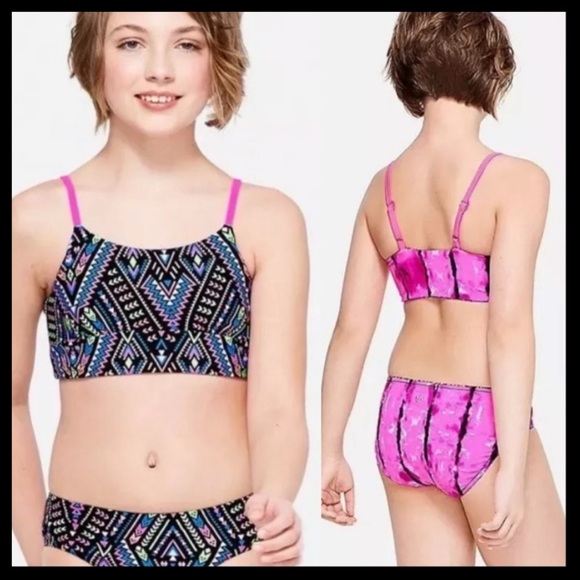 🎈SALE🎈JUSTICE Reversible Geo/Tie Dye Bikini - Picture 2 of 9